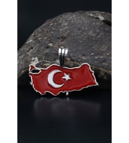 Kolye Ucu Ay Yıldızlı ( Türk Bayrağı ) Mineli 925 Ayar Gümüş 901191