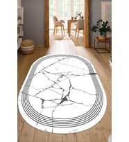 Dijital Baskılı Kaymaz Taban Yıkanabilir Oval Salon Halısı Mutfak Halısı Yolluk NDO-SD-1089 (Beyaz)