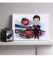 Kırmızı Klasik Araba ve Ben Karikatürlü Kanvas