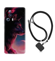 Xiaomi Mi 13 Lite Kılıf Resimli Boyun Askılı İpli Desenli Silikon Wolf and Moon 1380