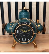 Helikopter Modelli Retro Uçak Masa Saati Metal Gövdeli Dekoratif Saat MYK Hediye ve Sanat Atölyesi (Siyah)