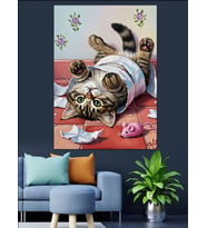 Havluya Sarılı Komik Kedi Dekoratif Kanvas - Mdf Ahşap Tablo