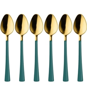 Lexroo 6 Adet Çay Kaşığı Seti, 18/10 Paslanmaz Çelik, Gold Yeşil, 11 cm, 70 gr