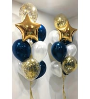 Beysüs Gold Yıldız Gece Mavisi Beyaz Şeffaf Konfetili Balon Seti