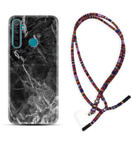Realme 5i 5 Pro 6i 7 Pro 8 Kılıf Boyun Asklı Rasta Silikon Kara Mermer 1375