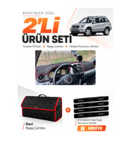 e-biz TOYOTA RAV4 (2000-2005) Uyumlu Torpido Örtüsü + Deri Bagaj Çantası - Siyah-Kırmızı - TO022