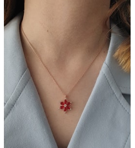 lotus çiçeği model bayan gümüş kolye (Kırmızı)