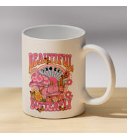 Beautiful Butterfly Yazılı Retro Çiçekli Kupa - Nostaljik Tasarımlı Hediyelik Kupa