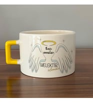 Bazı Anneler Melektir Baskılı Sarı Kulplu C Fincan