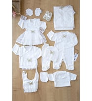 Kız Bebek Dantelli Tütülü Lüks 10 Lu Hastane Çıkışı Set STL6104 (Beyaz)