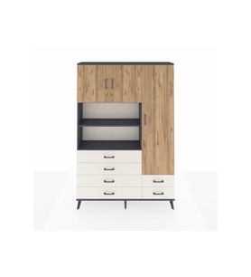 Arges Dolap 9 Raflı 6 Çekmeceli 3 Kapaklı 132x30x195 Antrasit-Çam/Aytaşı