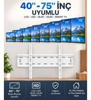 Beyaz TV Duvar Askı Aparatı 40–75 İnç – LED LCD QLED Smart TV Uyumlu Sabit Duvar Montaj Aparatı