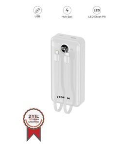 Torima TRM-1015 Beyaz 10000mAh 2 Çıkışlı Taşınabilir Hızlı Şarj Dijital Göstergeli Powerbank