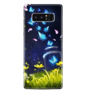 Samsung Galaxy Note 8 Kılıf Desenli Silikon Güzel Kılıf Neon Butterflys 1309