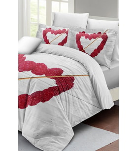 Çift Kişilik ( Lastikli Çarşaflı ) %100 Pamuk Saten Nevresim Takımı Raspberry Heart