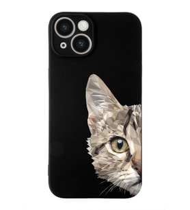 Apple iPhone 14 Plus Uyumlu Lansman Kılıf Catface Tasarımlı İçi Kadife Kapak-Siyah (Şeffaf)