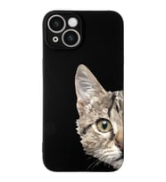 Apple iPhone 14 Plus Uyumlu Lansman Kılıf Catface Tasarımlı İçi Kadife Kapak-Siyah (Şeffaf)