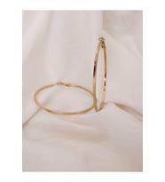 Büyük Halka Kare Kesim Gold Altın Renk Küpe 7cm Çap