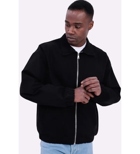 Erkek Basic Gabardin Kumaş Fermuarlı Oversize Mevsimlik Polo Yaka Ceket (Siyah)