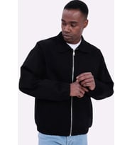 Erkek Basic Gabardin Kumaş Fermuarlı Oversize Mevsimlik Polo Yaka Ceket (Siyah)