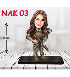 Kişiye Özel Ahşap Biblo - Kadın Asker Karikatür Biblo 3