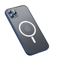 Uyumlu Model Apple iPhone 12 Pro Max Kılıf Magsafe Kamera Lensli Kenar Renkli Şeffaf Kapak (Lacivert)