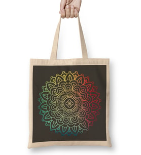 Colorful Boho Mandala İn Rainbow Look Bez Çanta Uzun Saplı