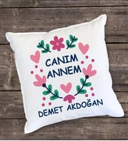 Canım Annem Çiçekli Yastık (Beyaz)