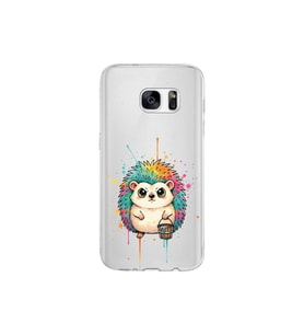 Samsung Galaxy S7 ile Uyumlu Splash Kirpi Tasarımlı Şeffaf Silikon Kılıf