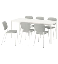 Yemek Masası Takımı, Beyaz-Tibbleby Bej/Gri, 6 sandalyeli, Açılabilir, 120/180x74 cm