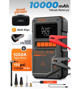 Akü Takviye Cihazı 10.000mAh 4-in-1 Hava Kompresörü Powerbank SOS Fener A8822 Auhma