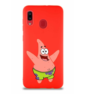 Samsung Galaxy A30 Soft Premier Kapak Patrick Yıldız Tasarımlı Silikon Kılıf - Kırmızı (Şeffaf)
