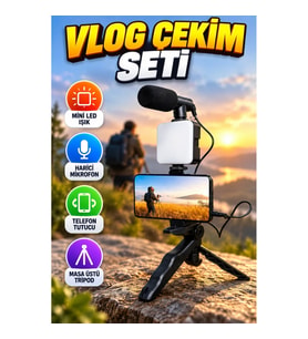 Video Making Kit Mini LED Işıklı Telefon Tutucu Tripod Vlog Çekim Seti
