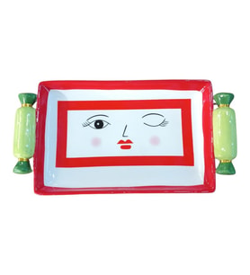 1 Adet 27x14cm Seramik Mini Tepsi Şeker Dekorlu