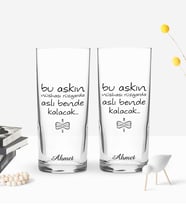 BK Gift Kişiye Özel Renkli Baskılı Aşkın Nüshası Rüzgarda Tasarımlı İkili Rakı Bardağı Seti-1 (Beyaz)