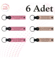Pembe & Pudra, 6’lı Set, İsim Yazılabilen Deri Anahtarlık, Aile Gecelerine Anlamlı Sürpriz