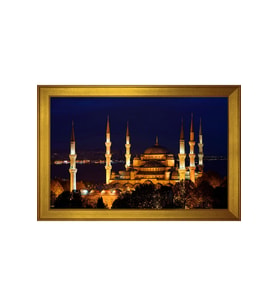 Sultan Ahmet Camii ve Gece Motifli Kanvas Tablo 80 x 110 cm Gold Çerçeve