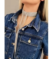 15 Sıralı Zincir V Model Dokuma Sallantılı Vücut Tasma Choker El Yapımı Gümüş Ve Gold Renk Kolye (Gümüş)