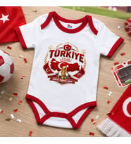 BK Gift Türkiye Taraftar Temalı 2026 Dünya Kupası Tasarımlı Kırmızı Bebek Body Zıbın-2 Tek Yürek Milli Takım Ruhu
