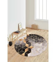 Dijital Baskılı Kaymaz Taban Yıkanabilir Yuvarlak Salon Halısı Koridor Halısı Paspas NDY-HT-322 (Gold)