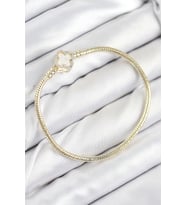 Pirinç Charm Zirkon Taşlı Yonca Model Gold Renk Kadın Bileklik 5886
