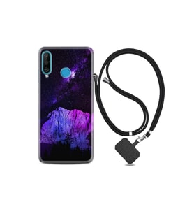 Huawei P30 Lite Kılıf Silikon Ipli Boyun Askılı Desenli Purple Mountain 1640