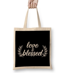 Adorable Love & Blessed Cute Happiness Positivity Bez Çanta Uzun Saplı