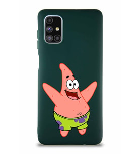 Samsung Galaxy M51 Soft Premier Kapak Patrick Yıldız Tasarımlı Silikon Kılıf - Yeşil (Şeffaf)