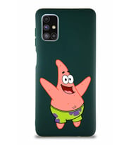 Samsung Galaxy M51 Soft Premier Kapak Patrick Yıldız Tasarımlı Silikon Kılıf - Yeşil (Şeffaf)