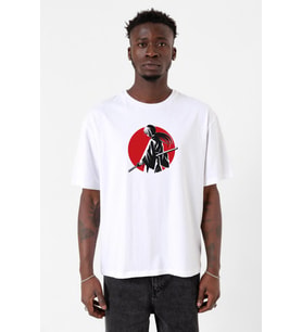 Rurouni Kenshin Samurai Logo Beyaz Erkek Oversize Tshirt