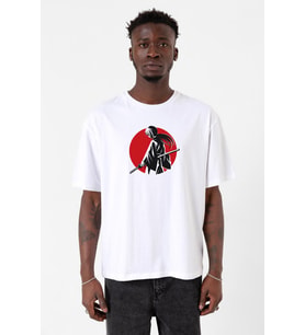Rurouni Kenshin Samurai Logo Beyaz Erkek Oversize Tshirt