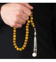 OSMANLI BENZETMEZİ GÜMÜŞ PÜSKÜLLÜ SIKMA KEHRİBAR TESBİH (Sarı)