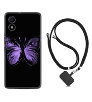 TCL 303 Kılıf Resimli Boyun Askılı İpli Desenli Silikon Series Black Butterfly 1879