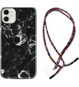 Apple iPhone 11 12 13 Mini Kılıf Boyun Asklı Rasta Silikon Black Hole Marble 1387